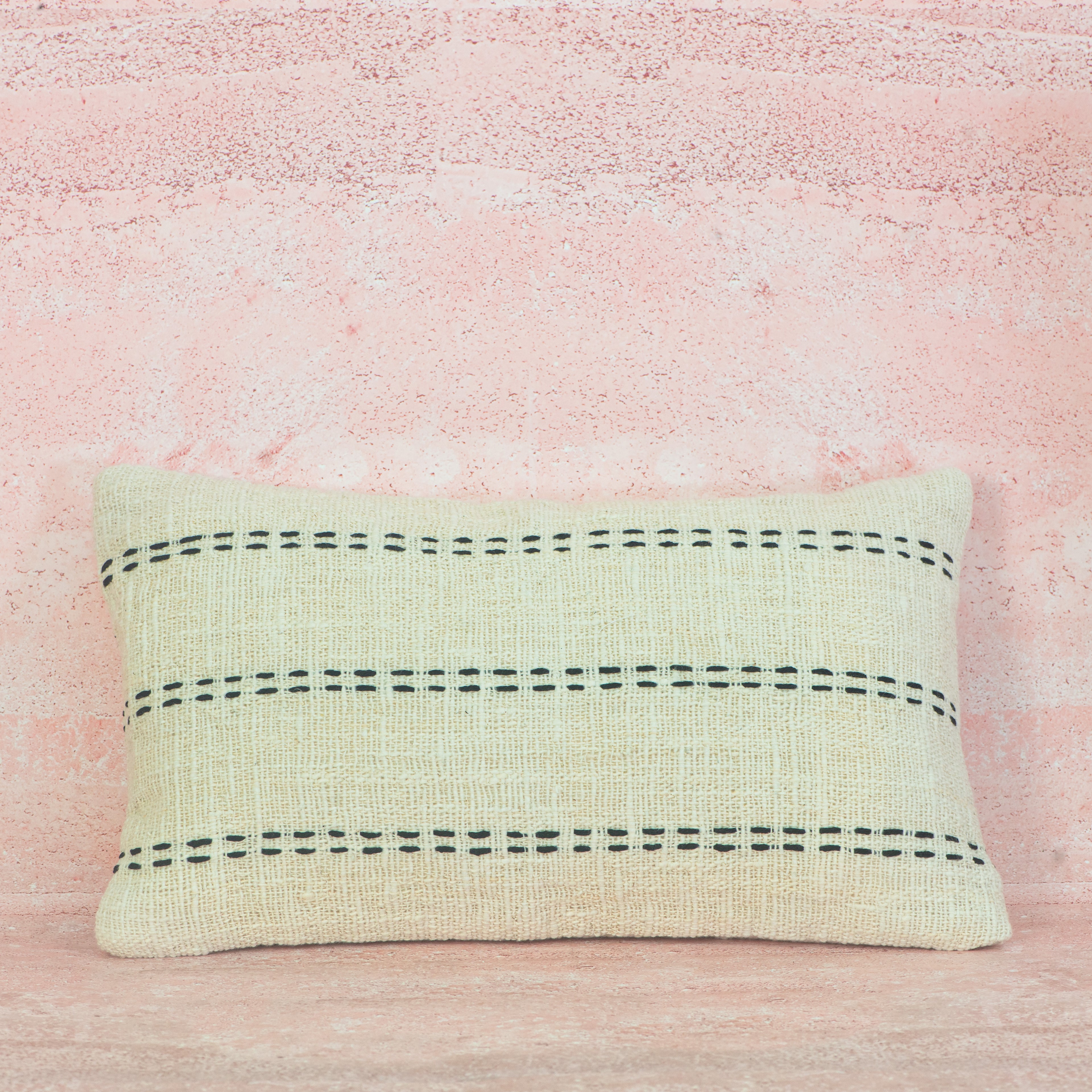 Natural Linen Cushion with Black Horizontal Stitch Detail – 30x50 cm