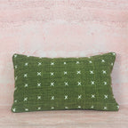 Olive Green Cotton Cushion with White Cross Stitch – 30x50 cm