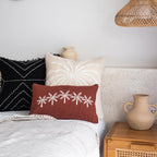 Terracotta Cotton Cushion with White Palm Embroidery – 30x50 cm