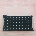 Navy Cotton Cushion with White Cross Stitch – 30x50 cm