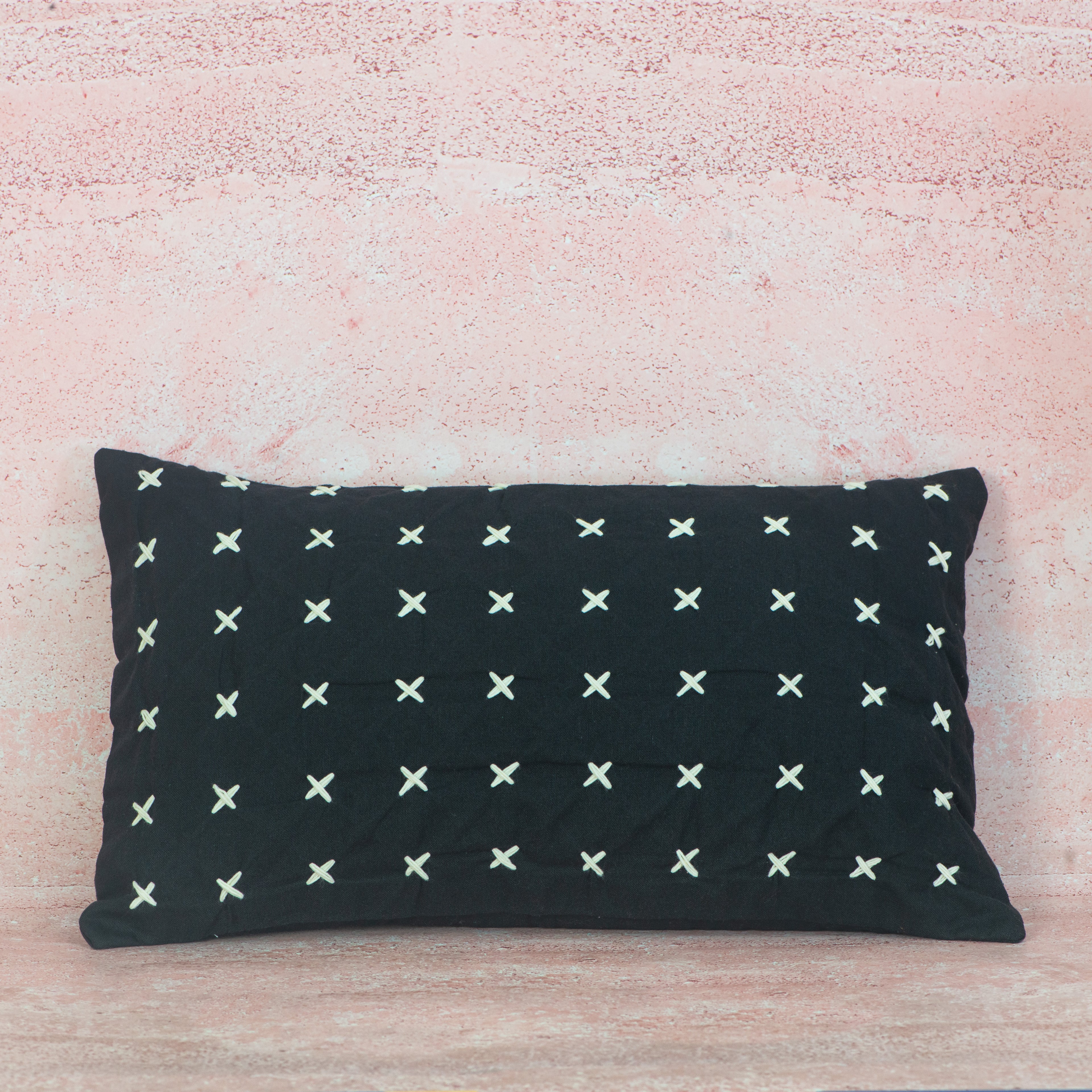 Navy Cotton Cushion with White Cross Stitch – 30x50 cm