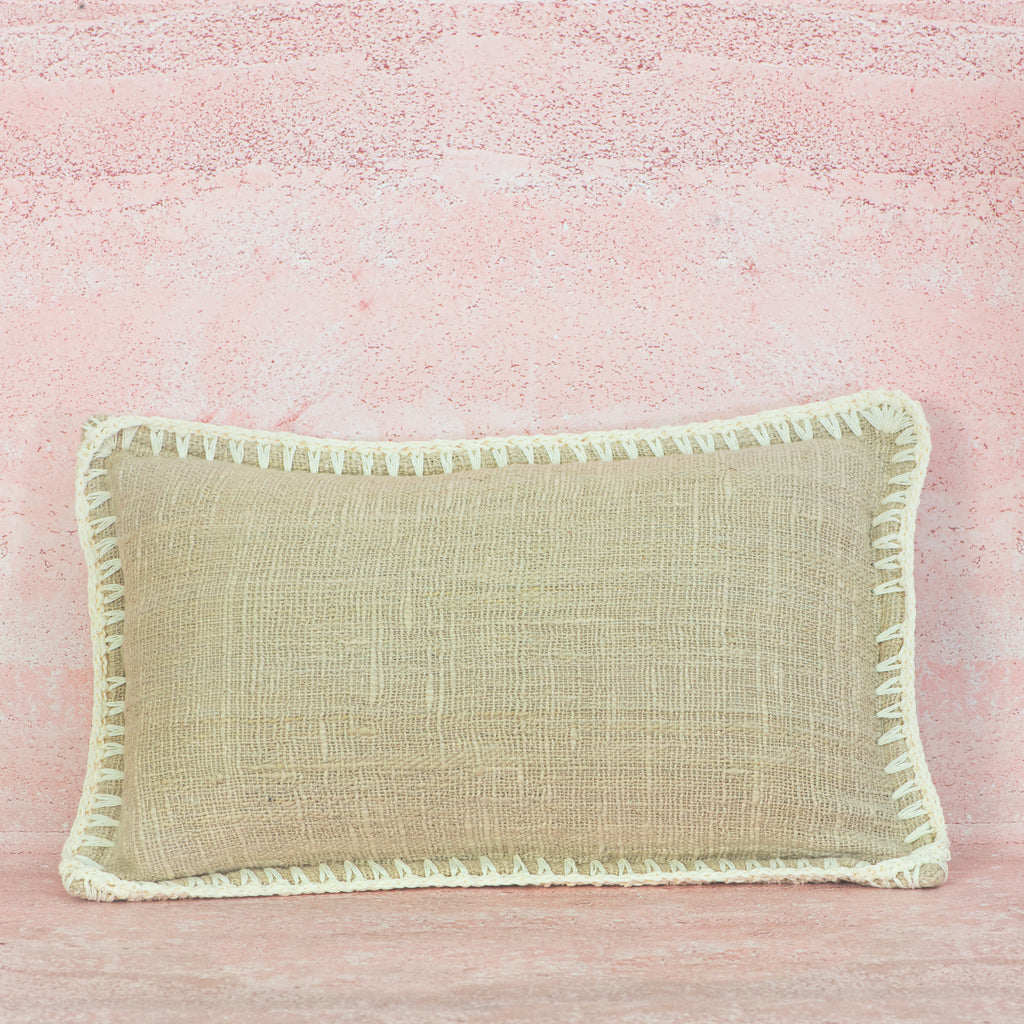 Natural Cotton Cushion with Woven Edge Trim – 30x50 cm