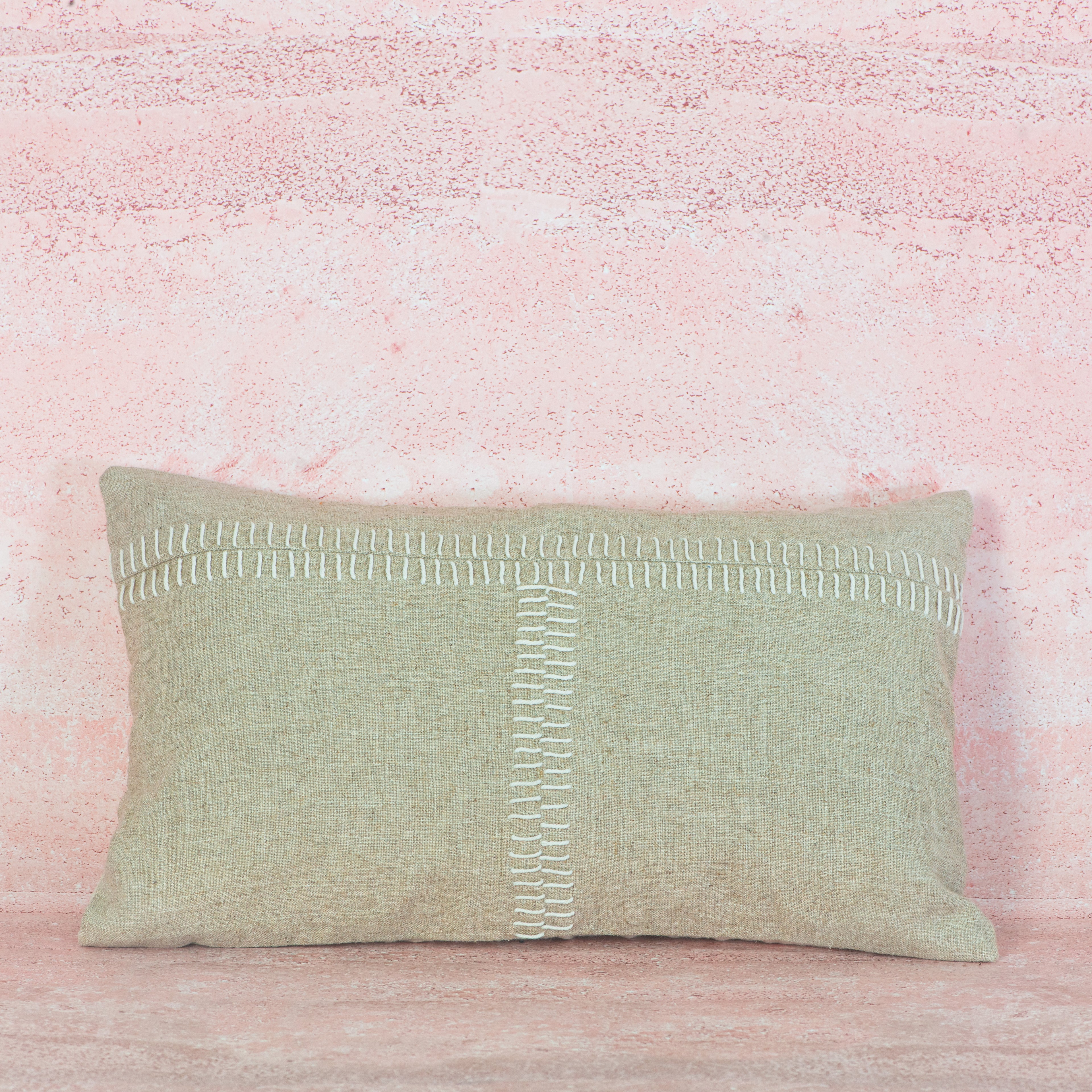 Natural Linen Cushion with White Stitch Detail – 30x50 cm