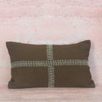 Brown Linen Cushion with White Cross Stitch – 30x50 cm