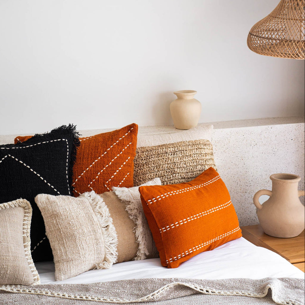 Natural Cotton Cushion with Fringe Panel Detail – 30x50 cm
