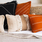 Natural Cotton Cushion with Fringe Panel Detail – 30x50 cm