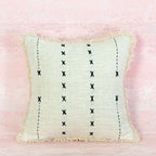 Beige Cross-Stitch Cotton Cushion with Fringe