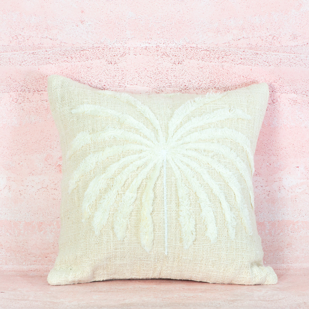  Beige Raised Palm Cotton Cushion 