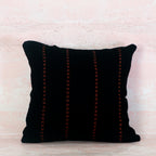 Black Cotton Cushion with Red Stitch Lines 