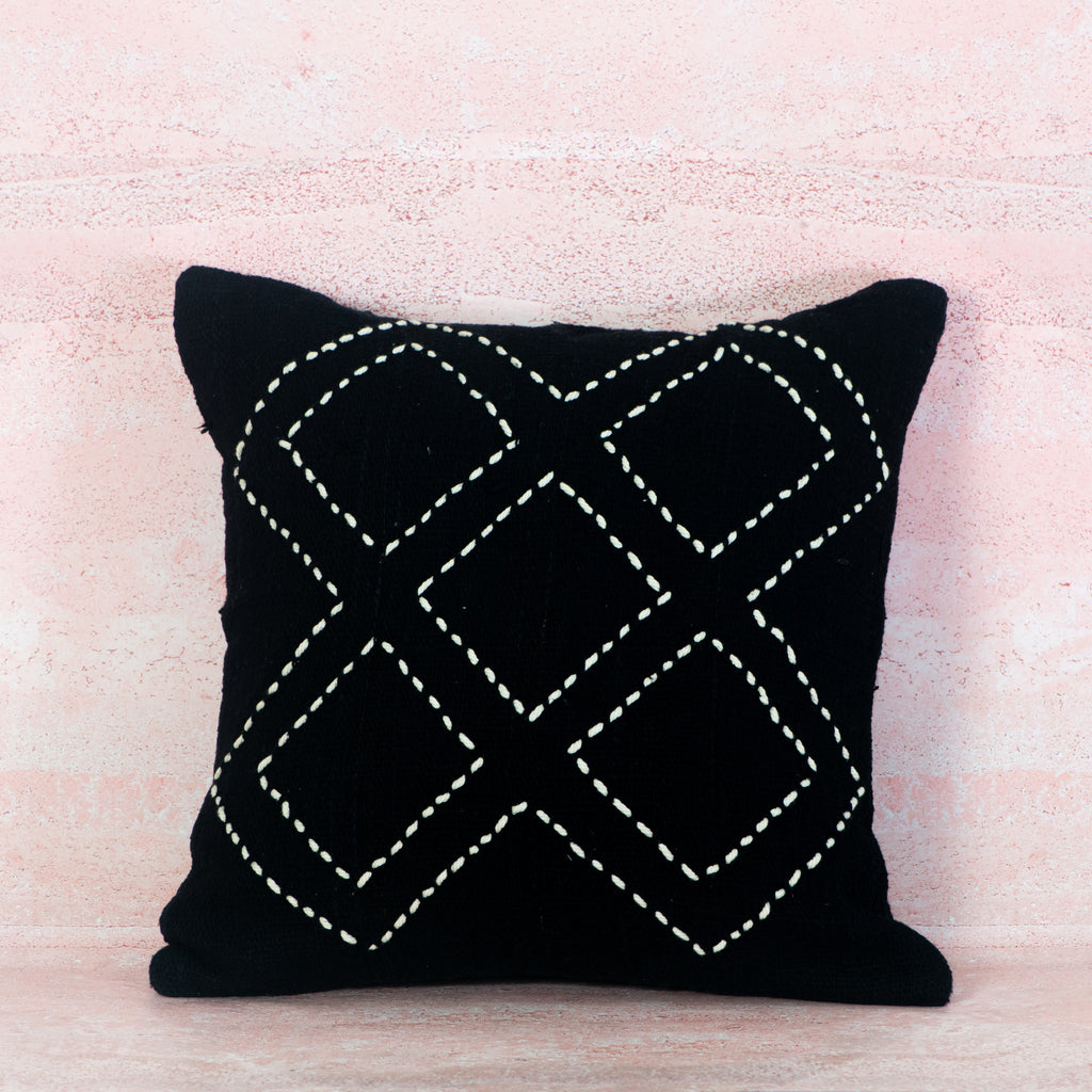 Black Cotton Cushion with White Diamond Stitch