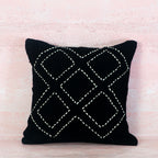 Black Cotton Cushion with White Diamond Stitch