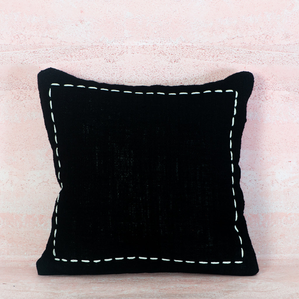 Black Cotton Cushion with White Stitch Border