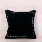 Black Cotton Cushion with White Stitch Border