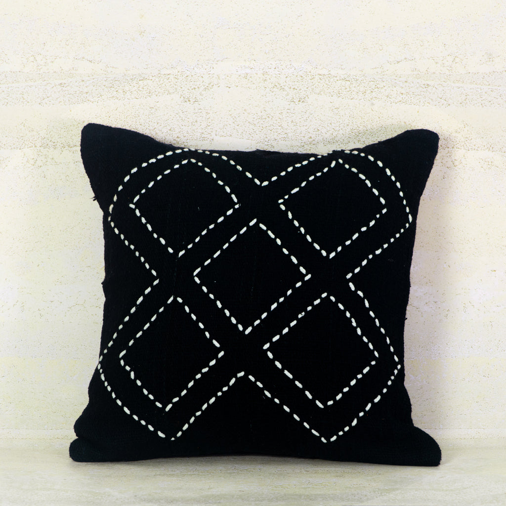 Black Cotton Cushion with White Diamond Stitch