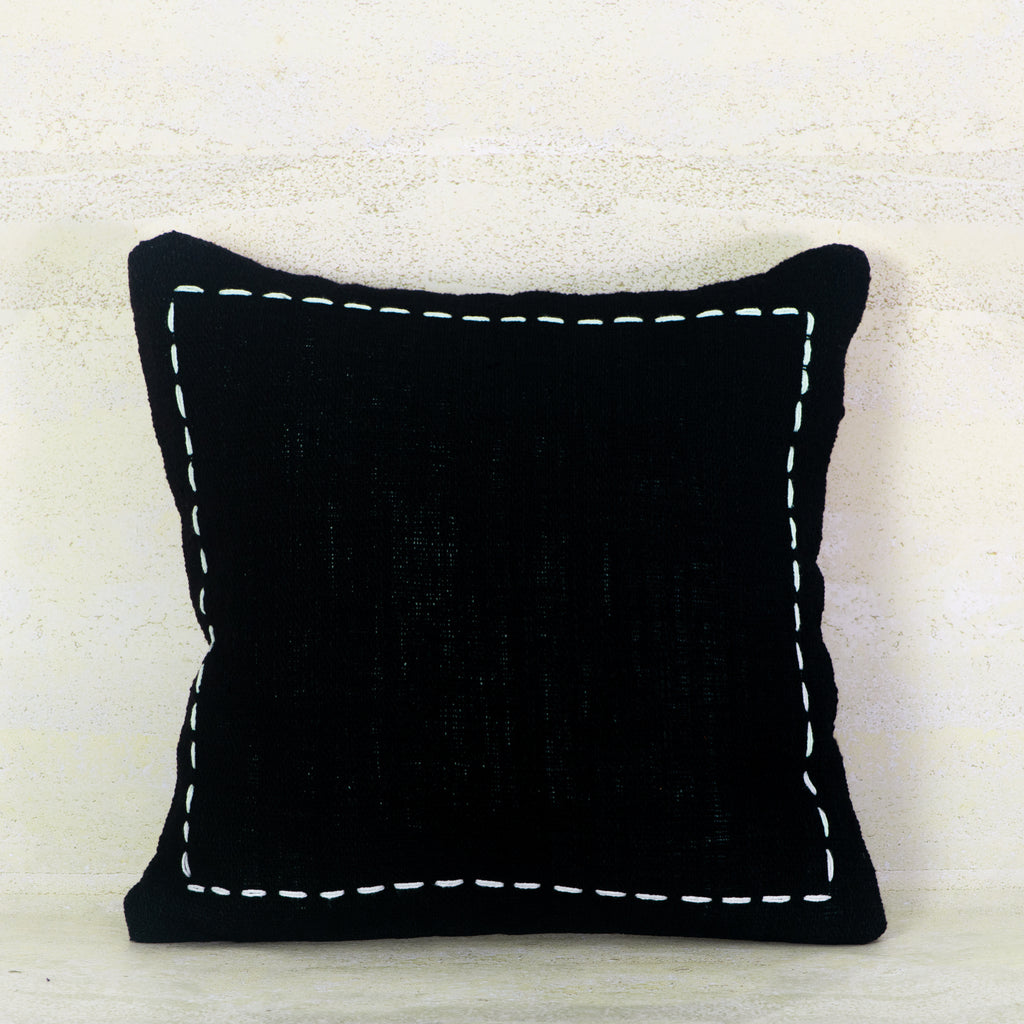 Black Cotton Cushion with White Stitch Border