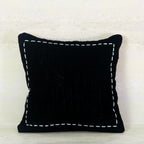 Black Cotton Cushion with White Stitch Border