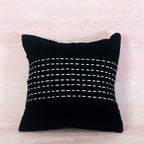 Black Woven Line-Stitched Cotton Cushion