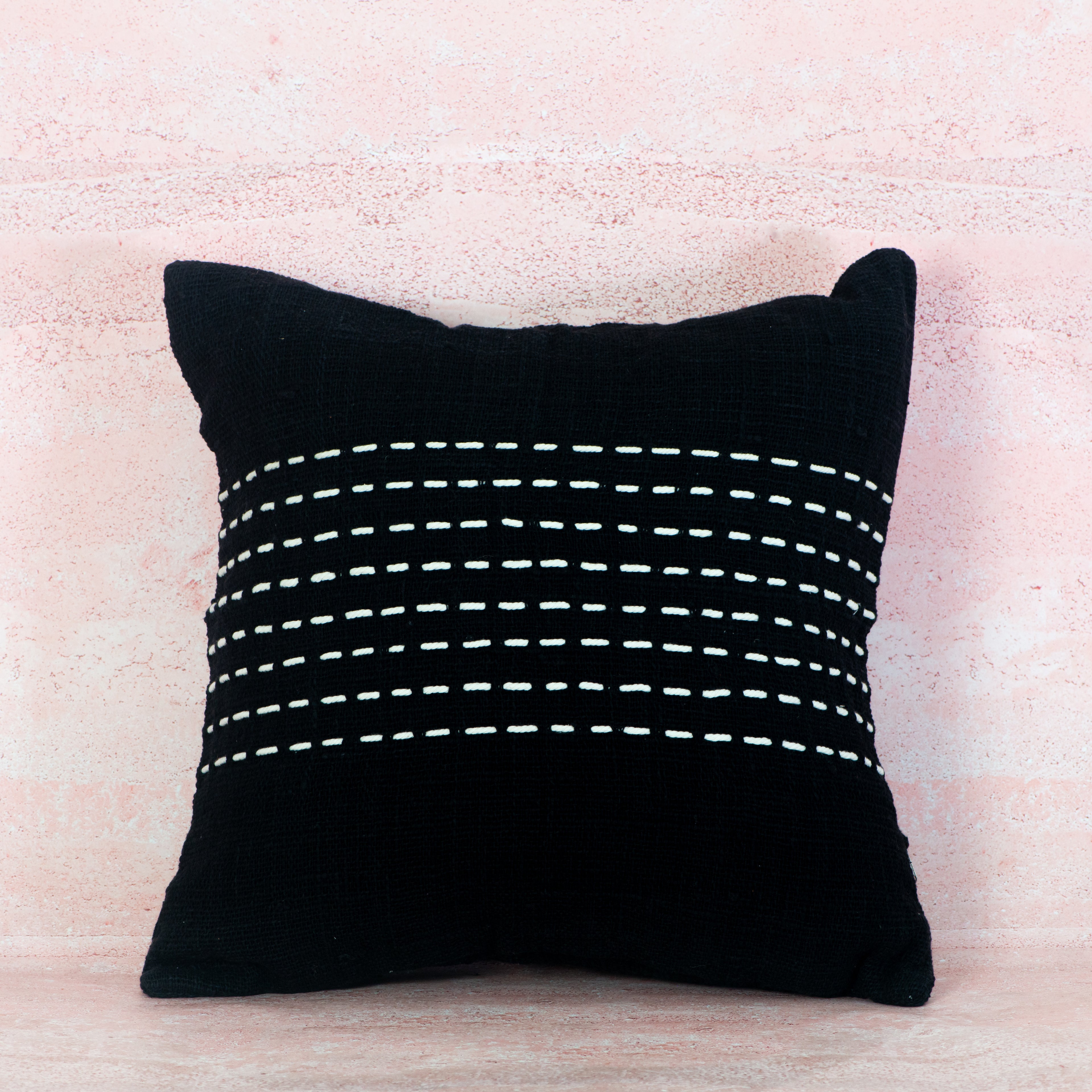 Black Woven Line-Stitched Cotton Cushion