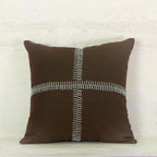 Brown Linen Cushion with White Cross Stitch 