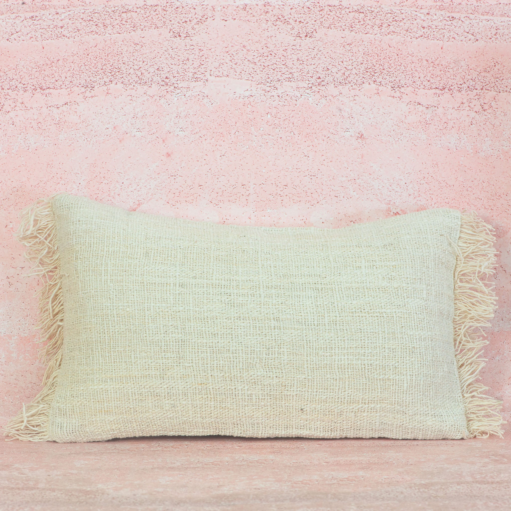 Natural Cotton Cushion with Fringe Edging – 30x50 cm