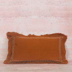 Terracotta Linen Cushion with White Stitch Border – 30x50 cm