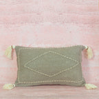 Taupe Cotton Cushion with Diamond Stitch & Tassels – 30x50 cm