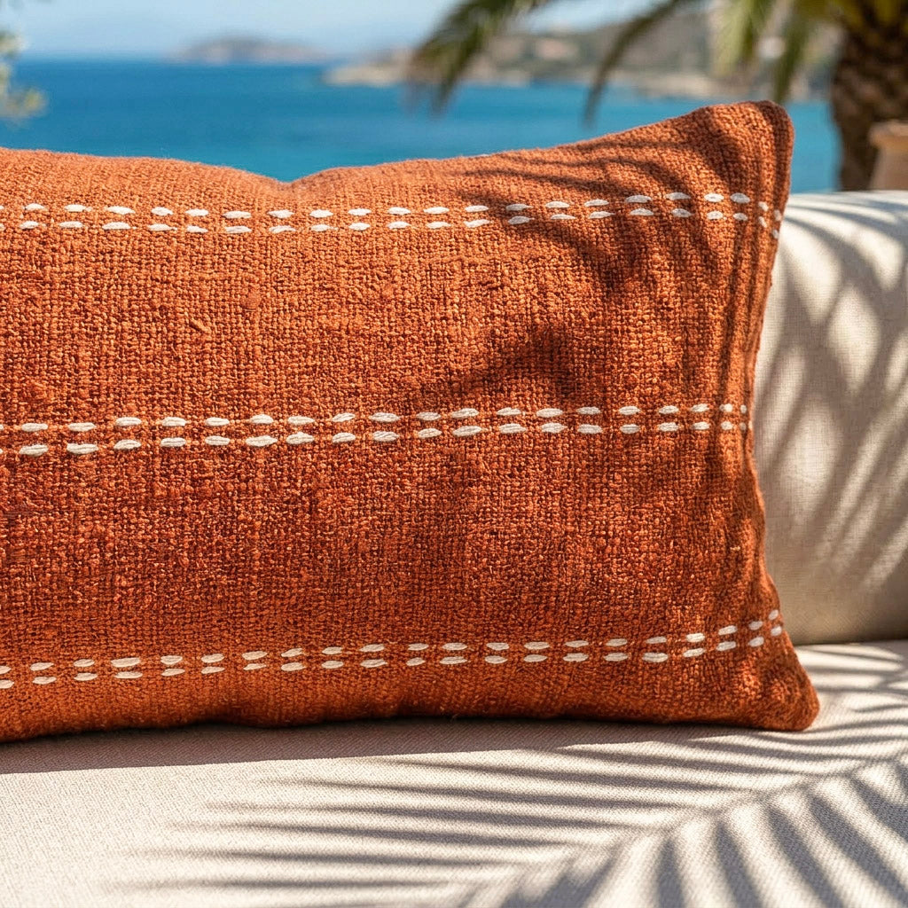 Terracotta Cotton Cushion with White Stitch Detailing – 30x50 cm