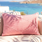 Pink Cotton Cushion with White Diamond Stitch – 30x50 cm