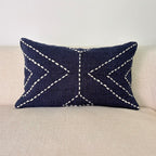Navy Cotton Cushion with White Geometric Stitch – 30x50 cm