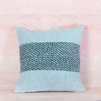 Light Blue Cotton Cushion with Black Stitch Panel