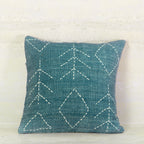 Light Blue Cotton Cushion with White Geometric Stitch
