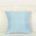 Light Blue Cotton Cushion with White Stitch Pane