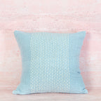  Light Blue Cotton Cushion with White Stitch Panel 