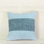 Light Blue Cotton Cushion with Black Stitch Panel
