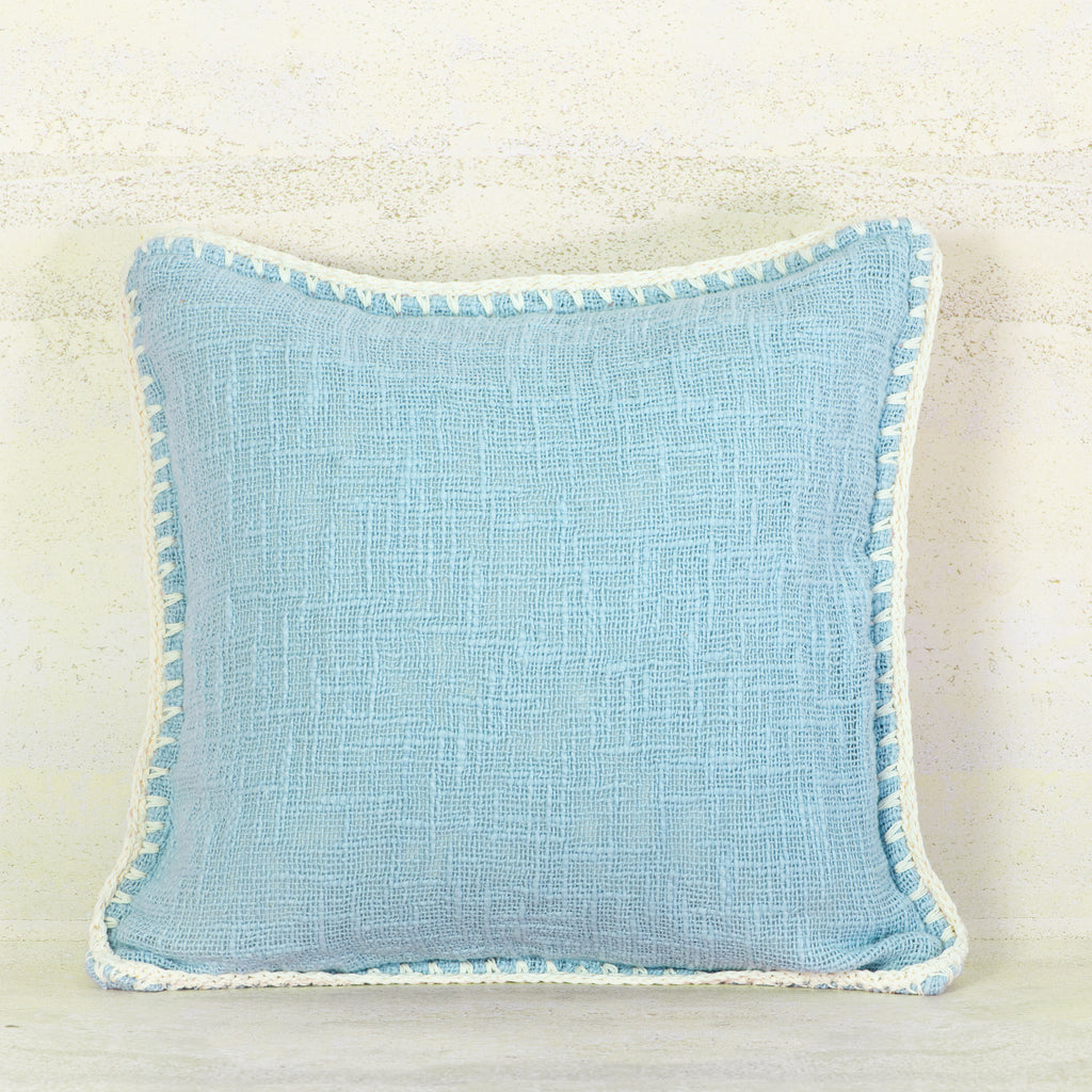Light Blue Cotton Cushion with Contrast Edge Stitch 