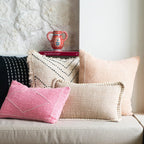 Peach Pink Cotton Cushion with Diamond Stitch Detail – 50x50 cm