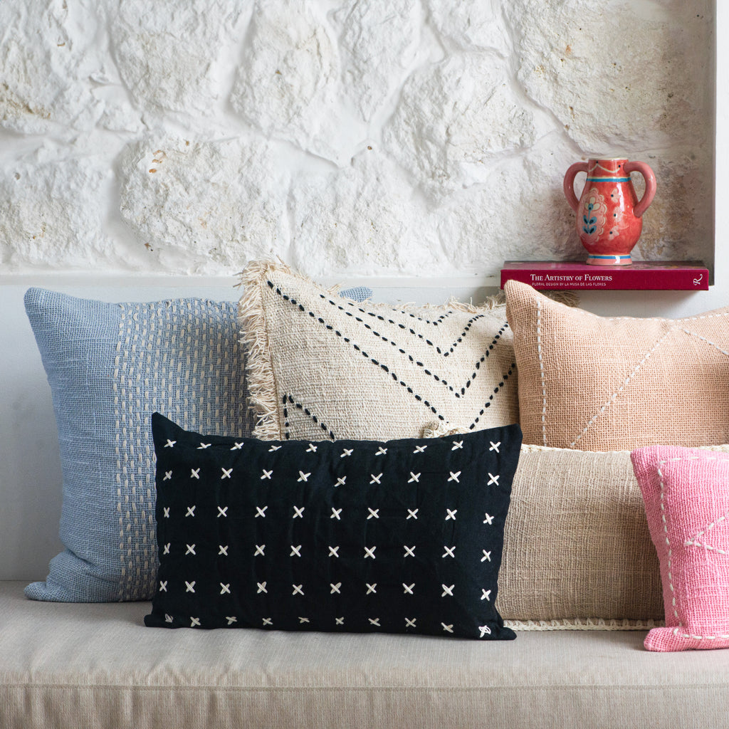 Light Blue Cotton Cushion with White Stitch Panel – 50x50 cm