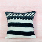 Natural Cotton Cushion with Black Stripe and Wave Detail