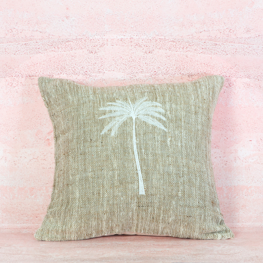 Natural Cotton Cushion with Palm Tree Detail