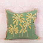 Olive Green Raised Palm Cotton Cushion