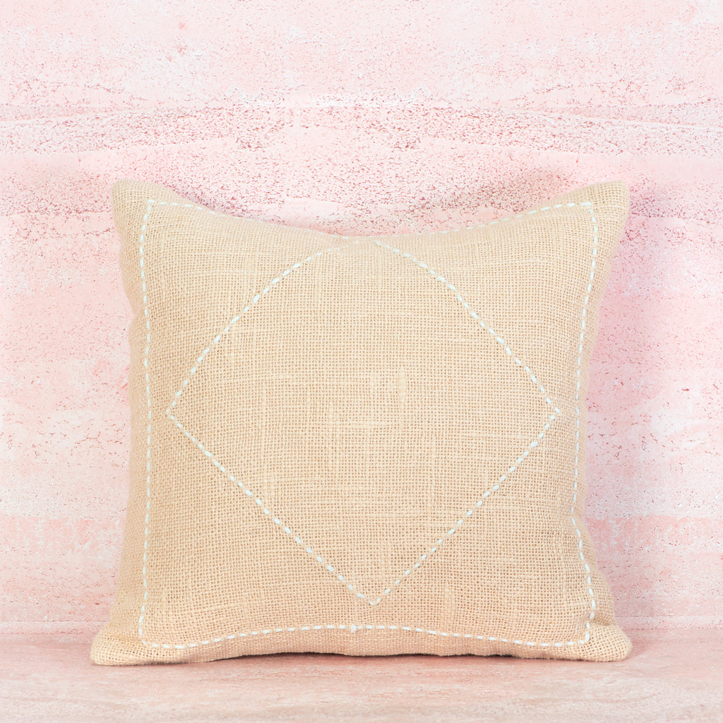 Peach Pink Cotton Cushion with Diamond Stitch Detail