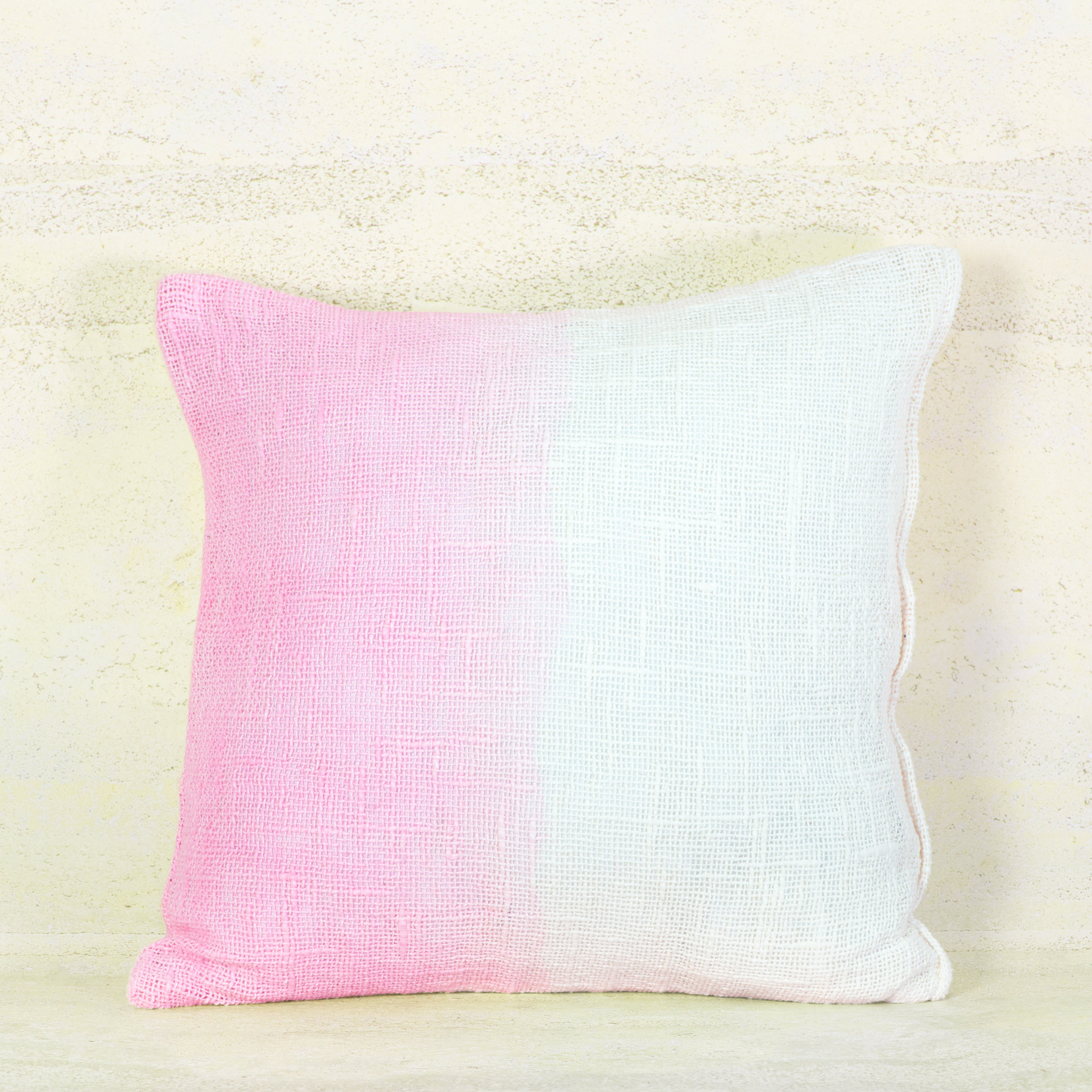 Pink and White Cotton Cushion
