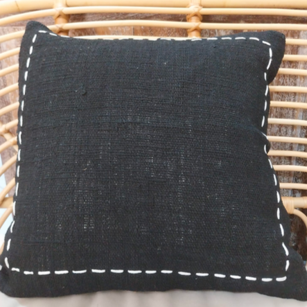 Black Cotton Cushion with White Stitch Border – 50x50 cm