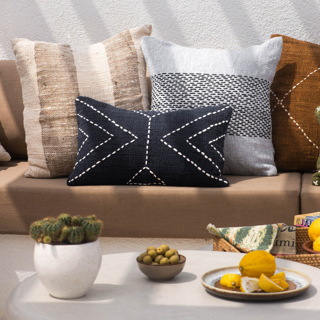 Light Blue Cotton Cushion Cover with Black Stitching | 50x50