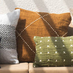 Olive Green Cotton Cushion with White Cross Stitch – 30x50 cm