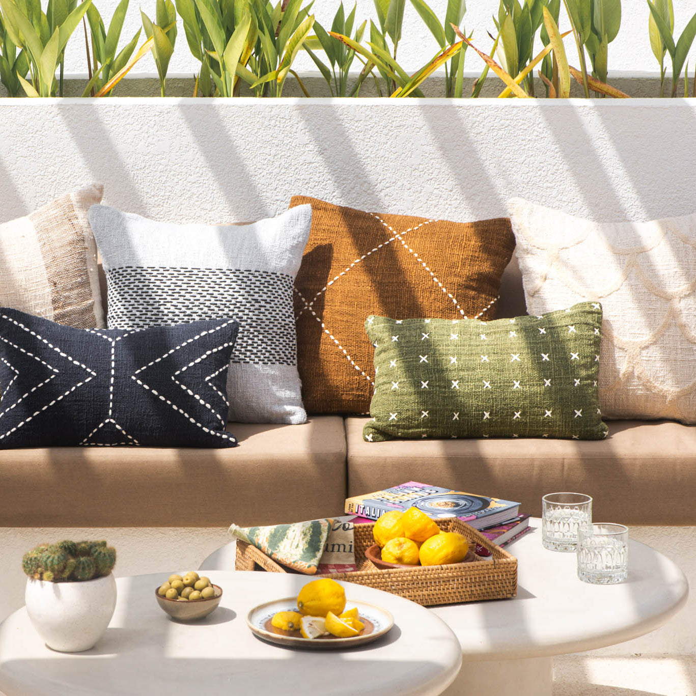 Light Blue Cotton Cushion Cover with Black Stitching | 50x50