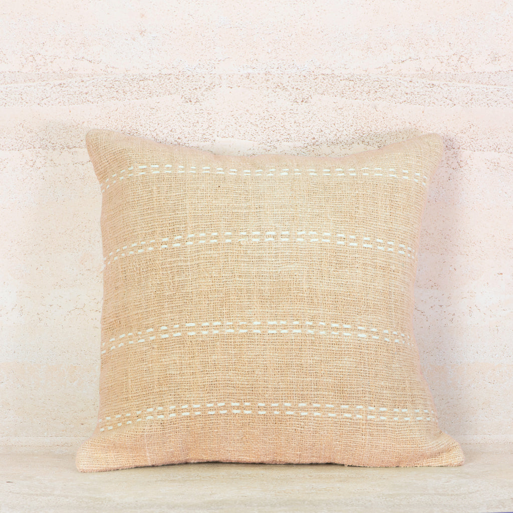 Peach Pink Cotton Cushion with Horizontal Stitch Detail – 50x50 cm