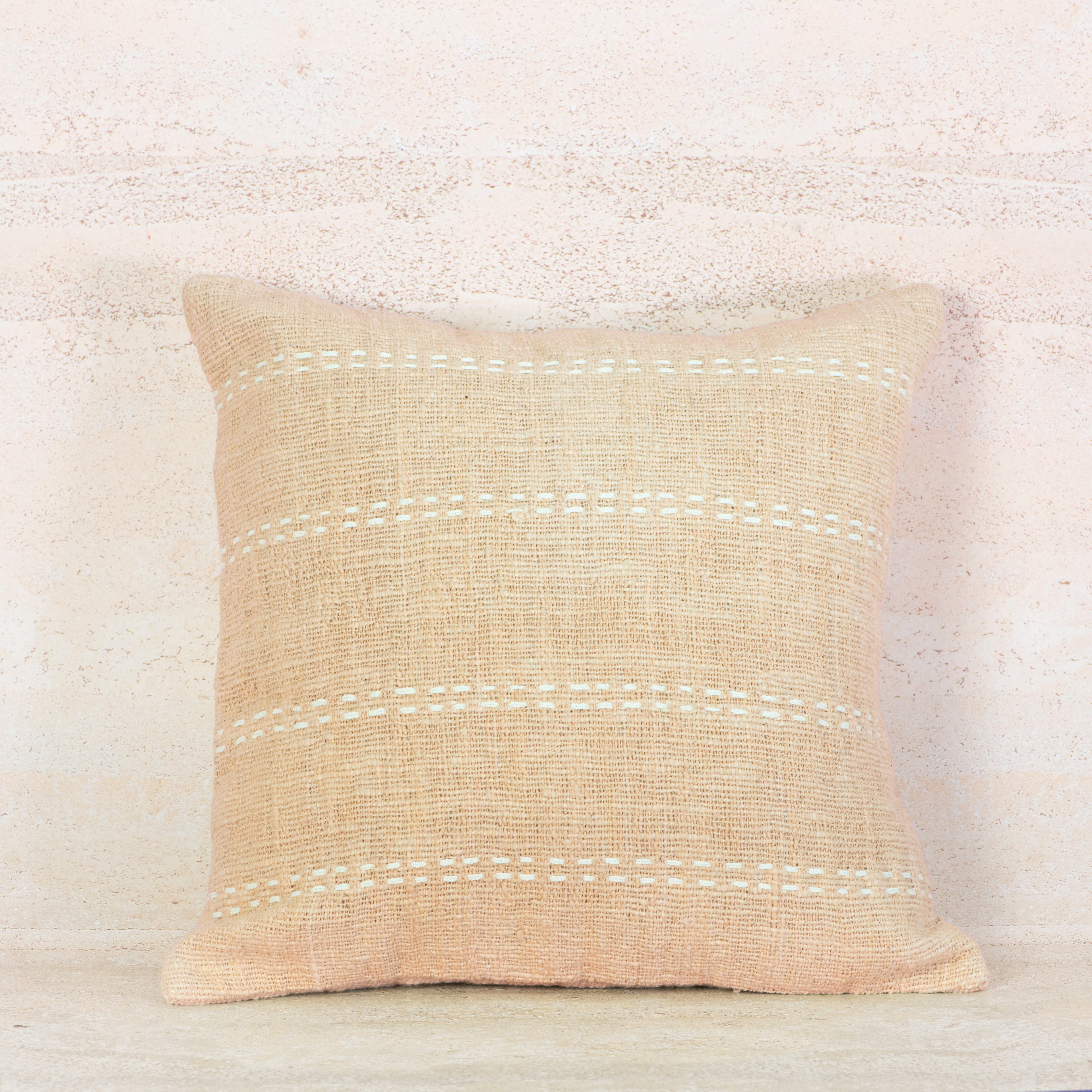 Peach Pink Cotton Cushion with Horizontal Stitch Detail – 50x50 cm
