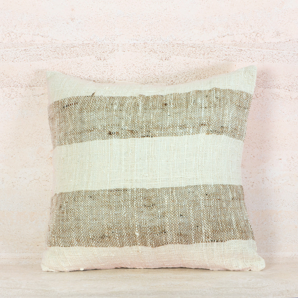 Neutral Wide-Stripe Woven Cotton Cushion – 50x50 cm