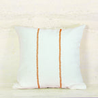 White Cotton Cushion with Terracotta Stitch Bands – 50x50 cm